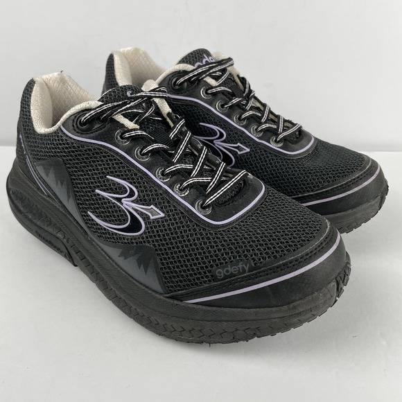 Gravity‎ Defyer Mighty Walk Shoe Black Purple Orthotic Pain Relief - Womens 7.5 - Picture 2 of 11